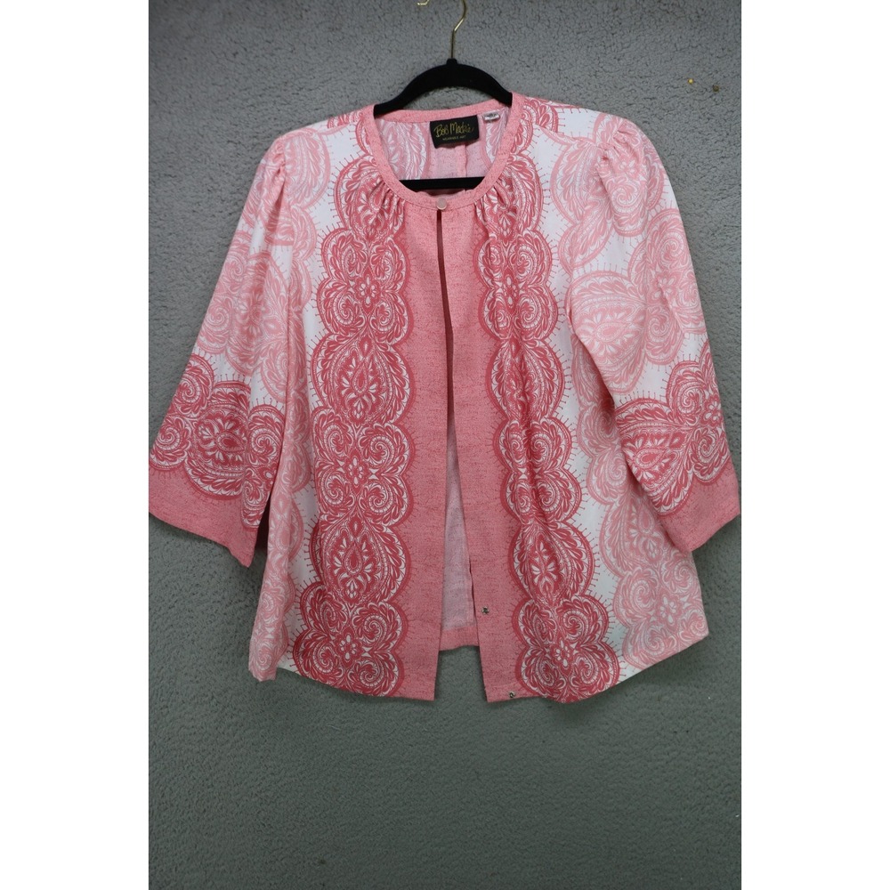 Bob Mackie Wearable Art 3/4 Sleeve One Button Overlay Silky Top-M-Feminine